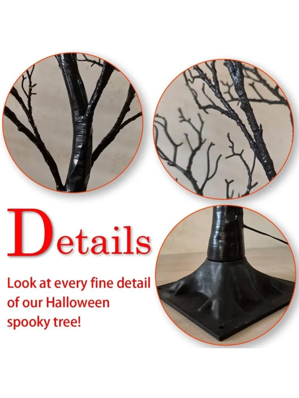 Spooky 4FT Halloween Tree Lights - 150 Orange LED, Plug-In Black Outdoor Decor